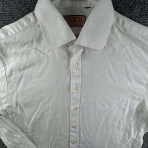 Thomas Pink Long Sleeve Button Up Shirt Men Cotton Slim Fit White Size 15.5